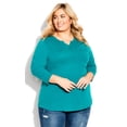 thumbnail image 1 of Avenue Women's Plus Size Notch Neck 3/4 Sleeve Plain Tee T-Shirt Top - Cotton, 1 of 2