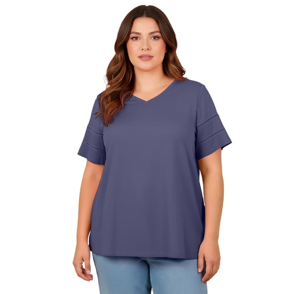Avenue Women's Plus Size Openwork Trim Short Sleeve Top