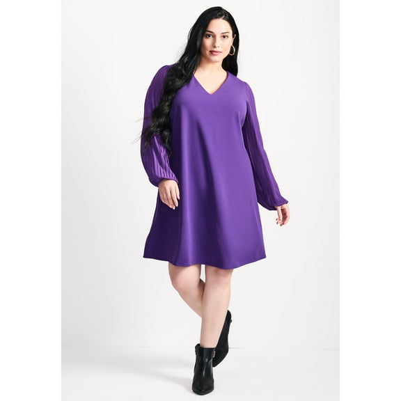 Avenue Women's Plus Size Paloma Blouson Pleated Sleeve Shift Dress
