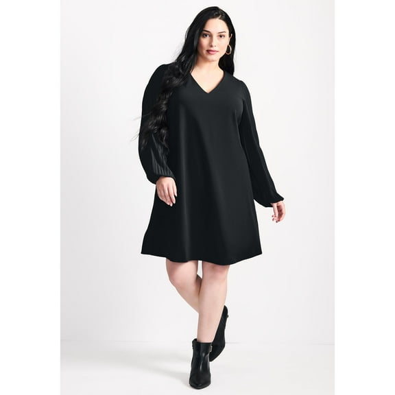 Avenue Women's Plus Size Paloma Blouson Pleated Sleeve Shift Dress