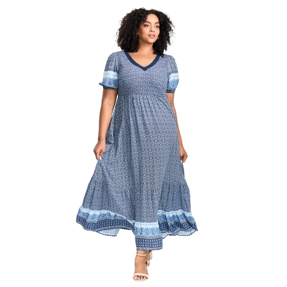 Avenue Women's Plus Size Petite Eve Border Dress