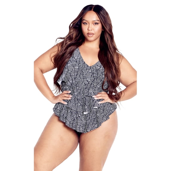 Avenue Women's Plus Size Pia V-Tiered Print 1 Piece