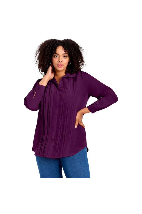 Women's Plus Size Pleated Button Down Shirt