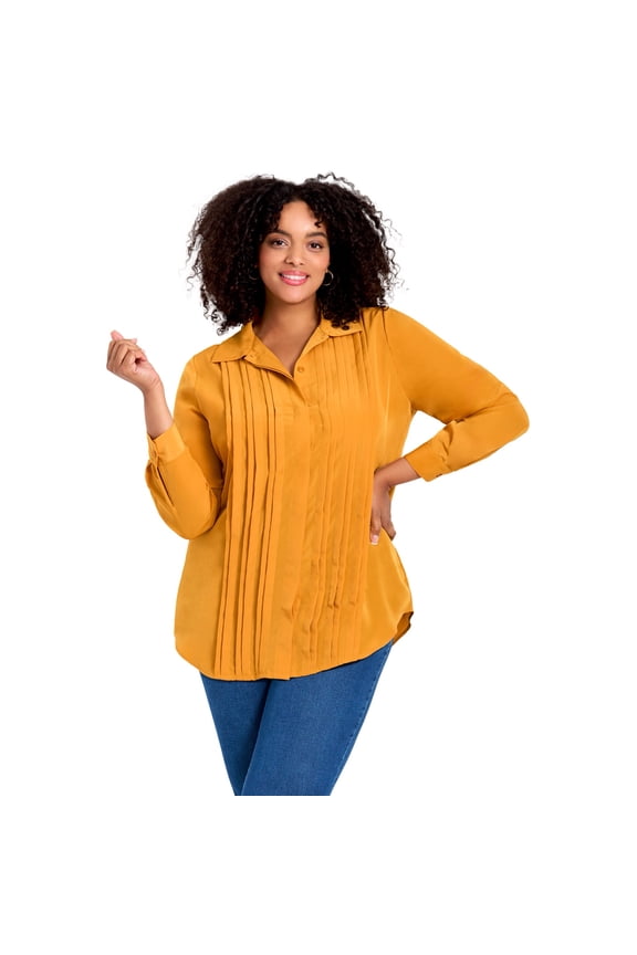 Women's Plus Size Pleated Button Down Shirt
