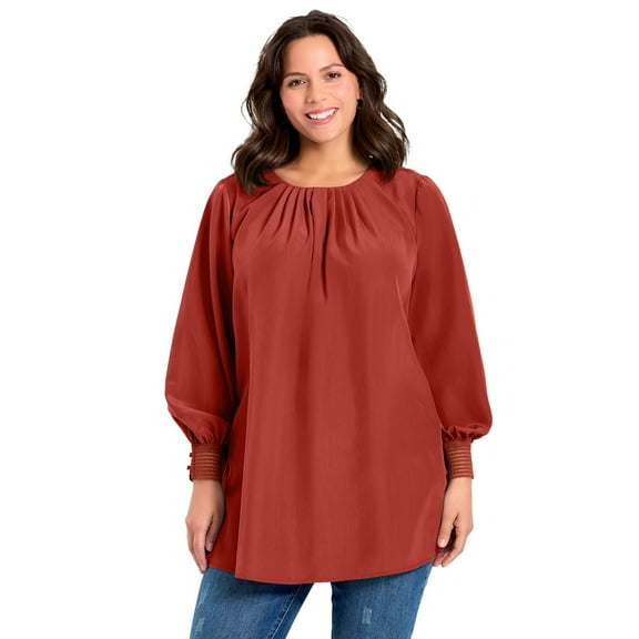 Avenue Women's Plus Size Pleated Peasant Blouse