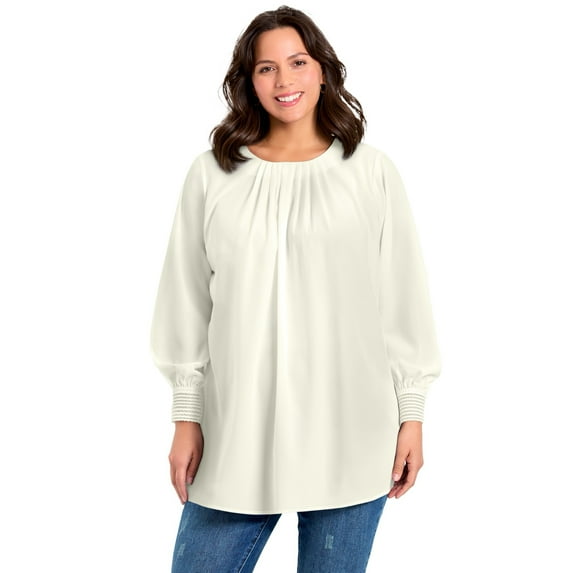 Avenue Women's Plus Size Pleated Peasant Blouse