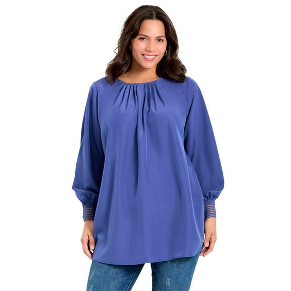 Avenue Women's Plus Size Pleated Peasant Blouse