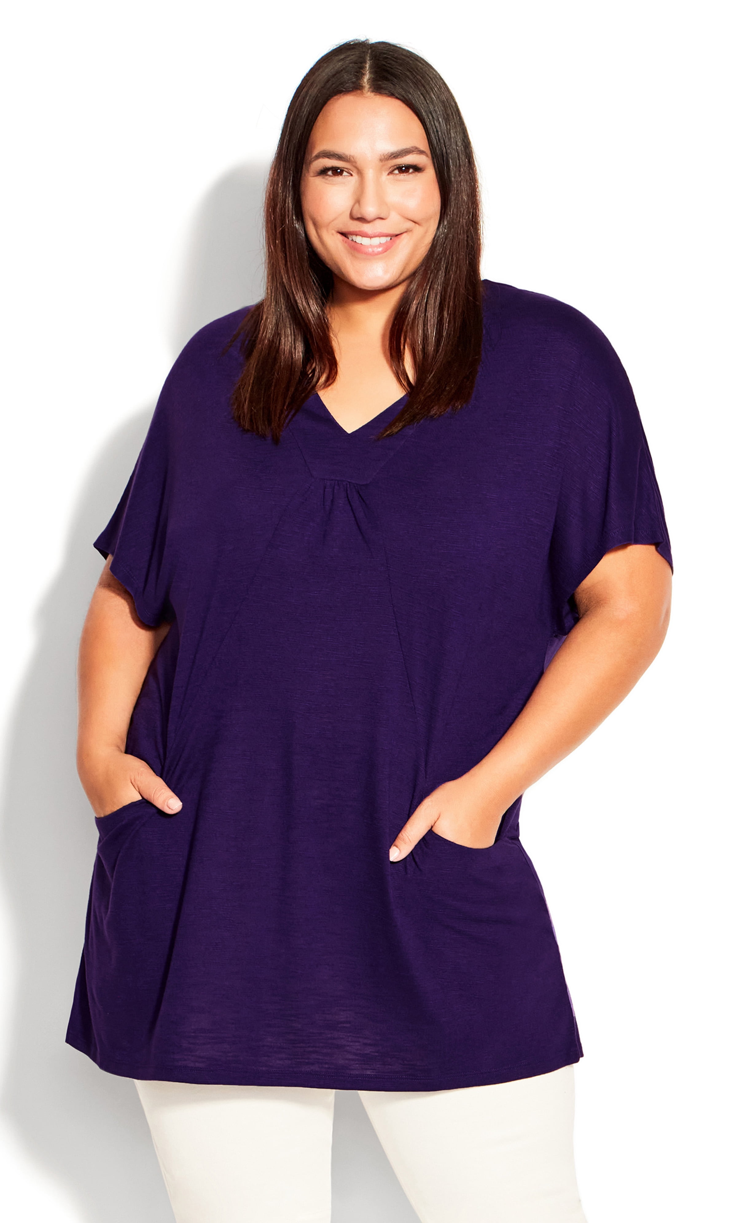 Avenue Women's Plus Size Pocket Pleat Short Sleeves Tunic Top, Female