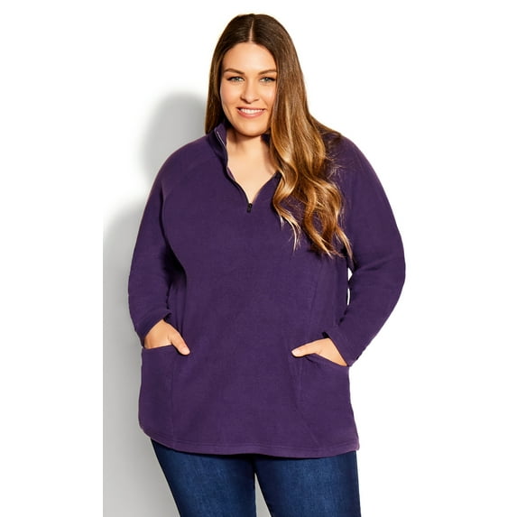 Avenue Women's Plus Size Polar Fleece Pocket Long Sleeves Relaxed Tunic Top