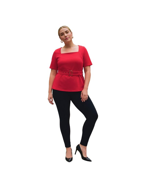 Women's Plus Size Ponte Square Neck Top