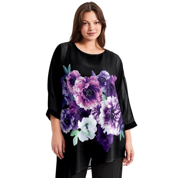 Avenue Women's Plus Size Printed Asymmetric Blouse