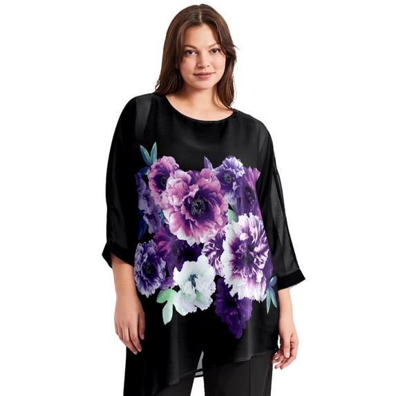 Avenue Women's Plus Size Printed Asymmetric Blouse