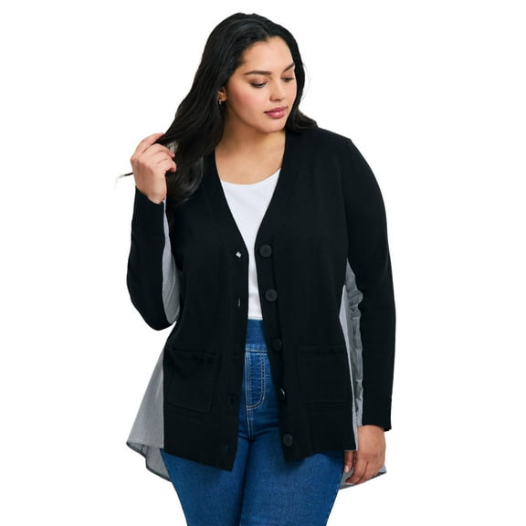 Avenue Women's Plus Size Ray Mix Media Button Thru Cardi