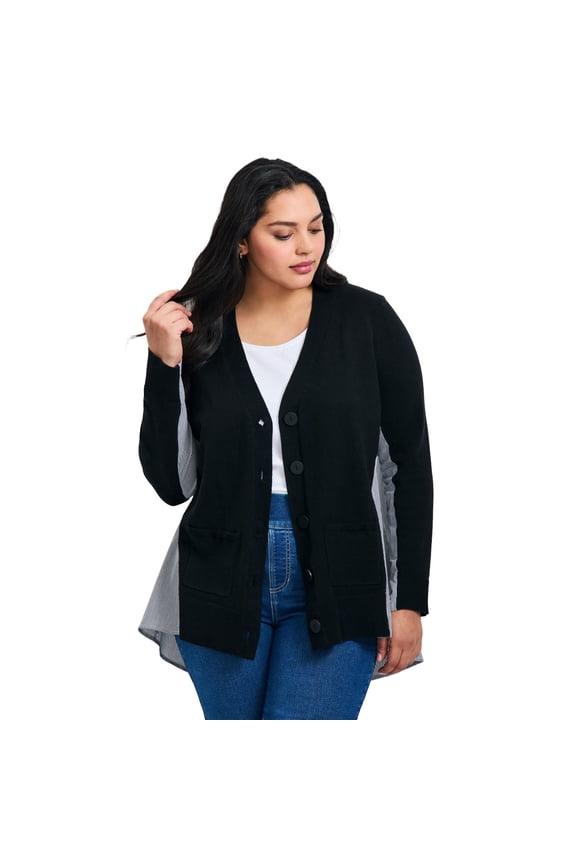 Women's Plus Size Ray Mix Media Button Thru Cardi