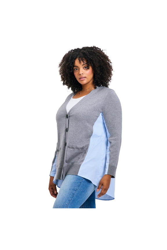Women's Plus Size Ray Mix Media Button Thru Cardi