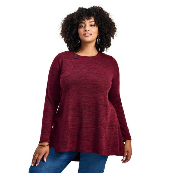 Avenue Women's Plus Size Ruby Button Detail Hacci Top