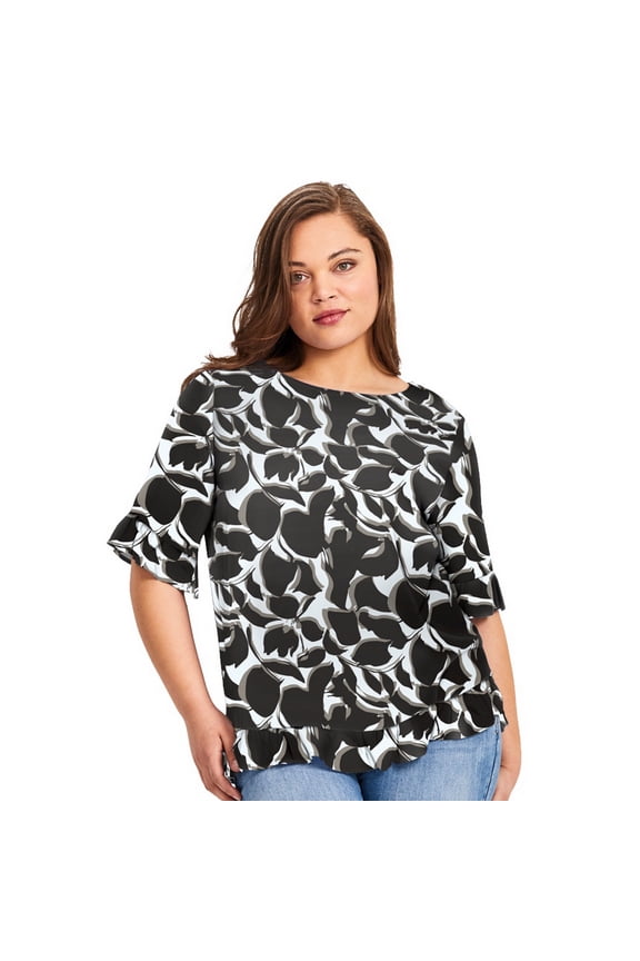 Women's Plus Size Crew Ruffle Hem Top