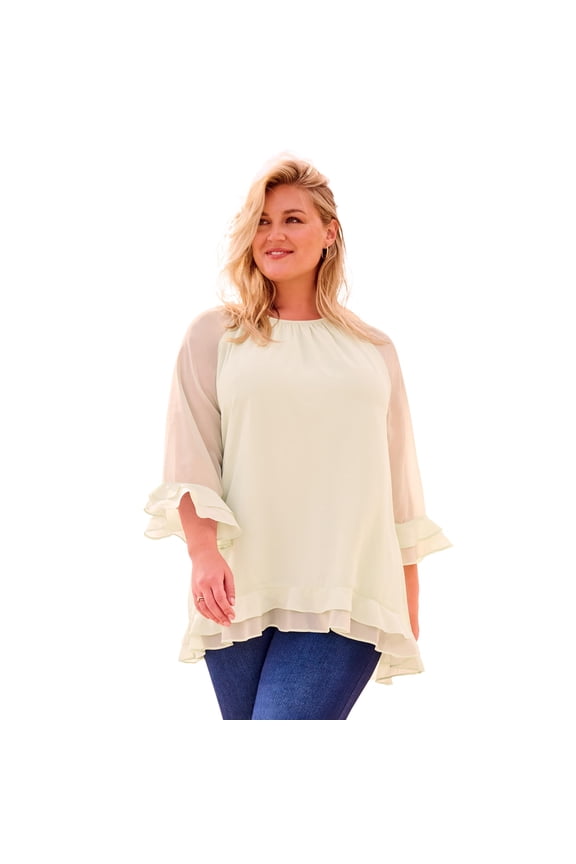 Women's Plus Size Ruffle Sleeve And Hem Blouse