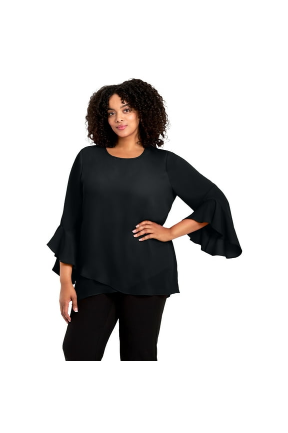 Women's Plus Size Ruffle Sleeve Tulip Hem Blouse
