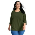 thumbnail image 1 of Avenue Women's Plus Size Sabrina Btn Dtl 3/4 Slv Top, 1 of 2