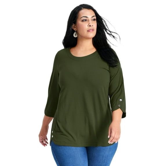 Avenue Women's Plus Size Sabrina Btn Dtl 3/4 Slv Top