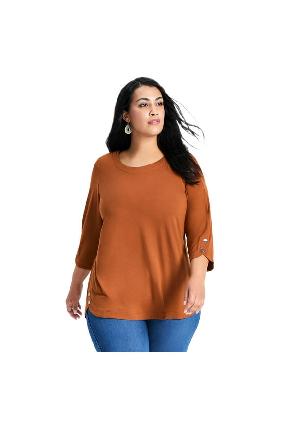 Women's Plus Size Sabrina Btn Dtl 3/4 Slv Top