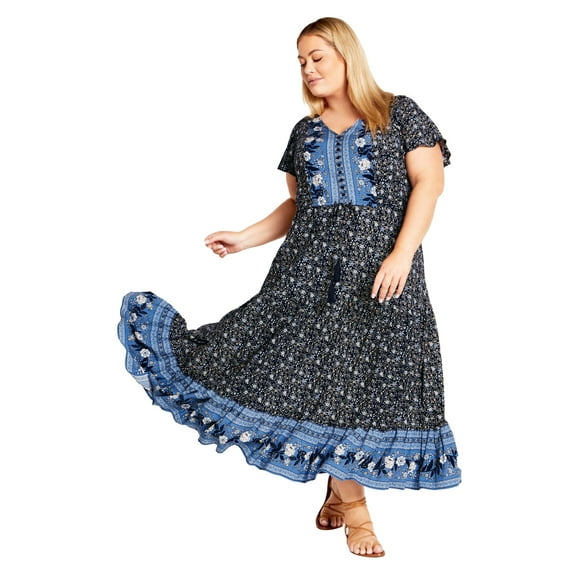 Avenue Women's Plus Size Sandy Border Print Dress