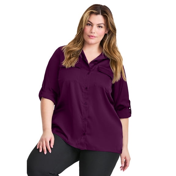 Avenue Women's Plus Size Sateen Utility Shirt