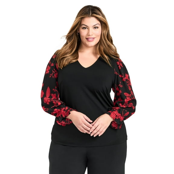 Avenue Women's Plus Size Scarlet Mix Media Top