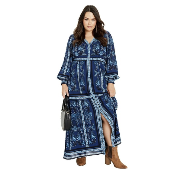 Avenue Women's Plus Size Serene Placement Sleeved Maxi Dress