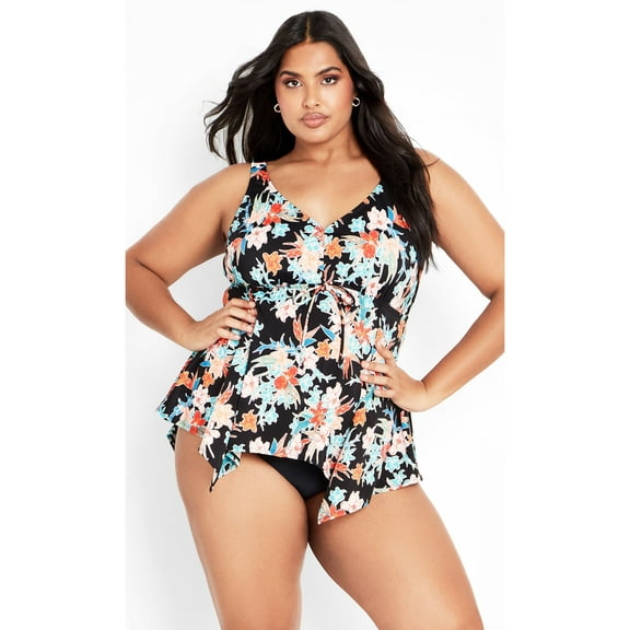 Avenue Women's Plus Size Sharkbite Print Tankini Top