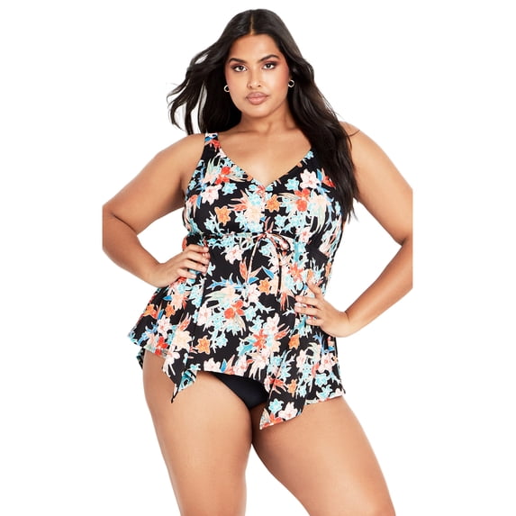 Avenue Women's Plus Size Sharkbite Print Tankini Top