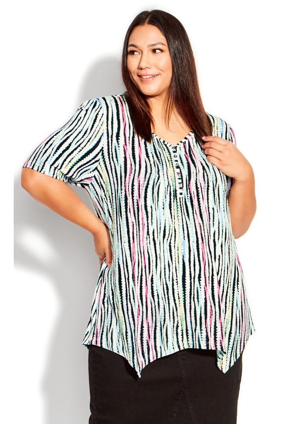 Women's Plus Size Sharkbite Print Top Short Sleeve V-Neckline, Female