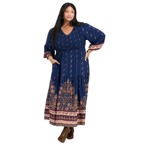 Avenue Women's Plus Size Sherry Shirred Bodice Maxi Dress