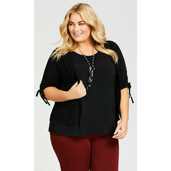 Avenue Women's Plus Size Short Ruched Elbow Sleeves Relaxed Fit Cardigan