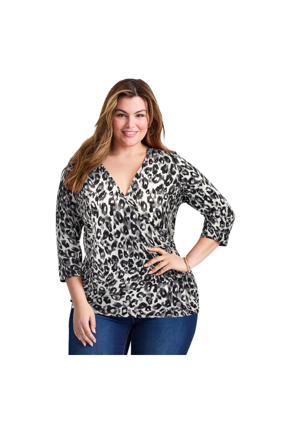 Women's Plus Size Side Ruched Faux Wrap Top