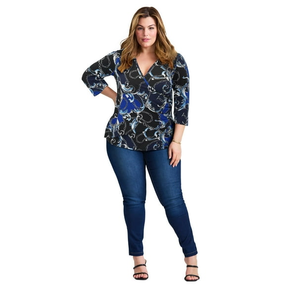 Avenue Women's Plus Size Side Ruched Faux Wrap Top