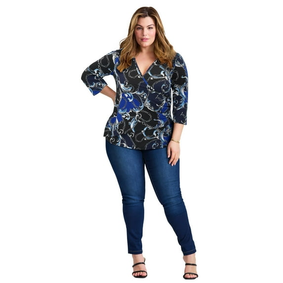 Avenue Women's Plus Size Side Ruched Faux Wrap Top