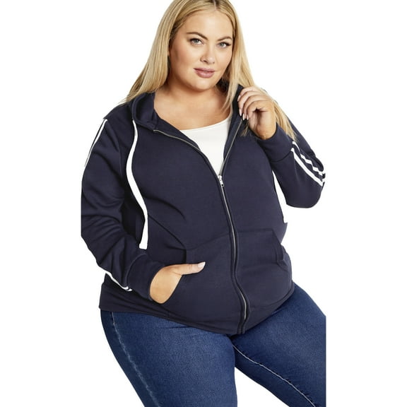 Avenue Women's Plus Size Side Stripe Zip Hoodie