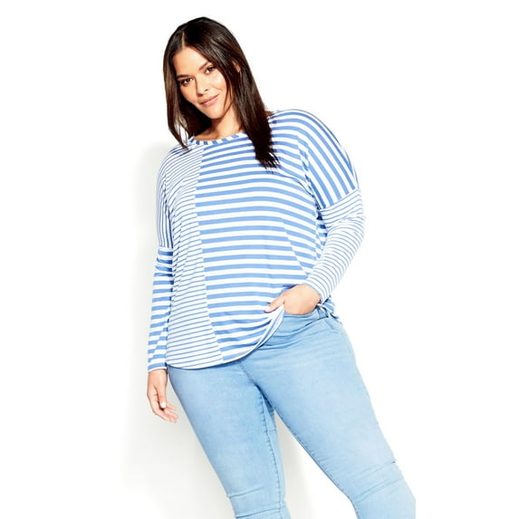 Avenue Women's Plus Size Sina Stripe T-Shirt, Blue Striped, 22-24