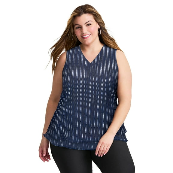 Avenue Women's Plus Size Sleeveless Double Layer Swing Tank