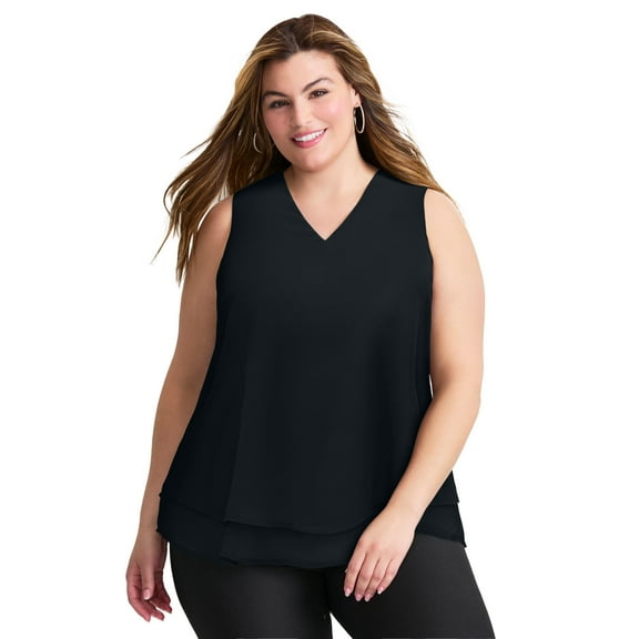 Avenue Women's Plus Size Sleeveless Double Layer Swing Tank