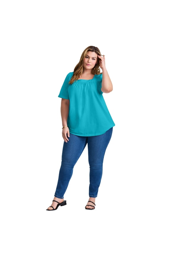 Women's Plus Size Smocked Squareneck Top