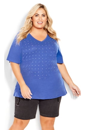 Women's Plus Size Sparkling Stars Top - Blue
