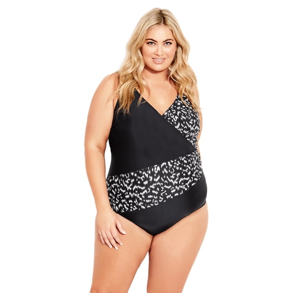 Avenue Women's Plus Size Spliced Print 1 Piece