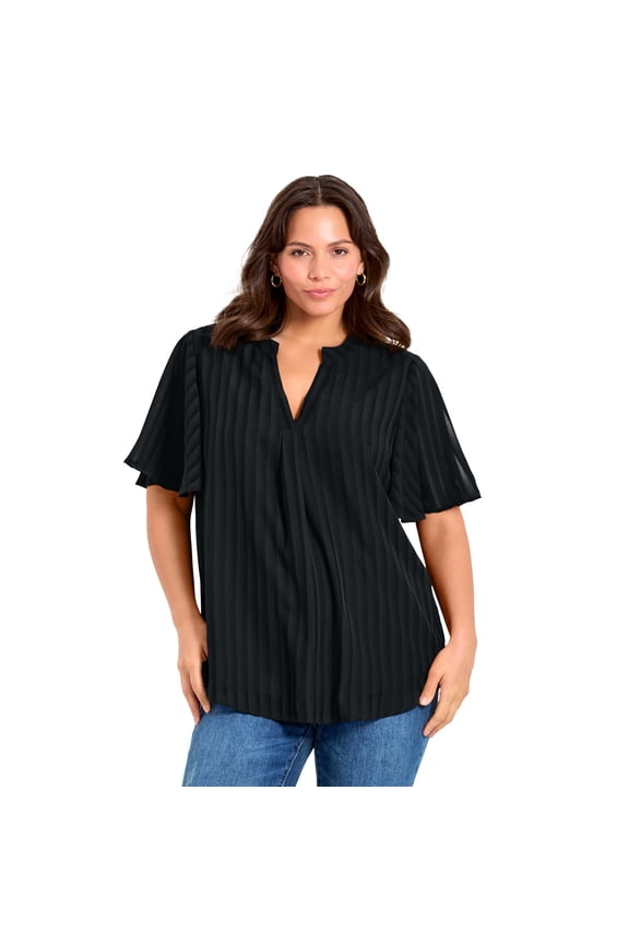 Women's Plus Size Split Neck Flutter Sleeve Blouse