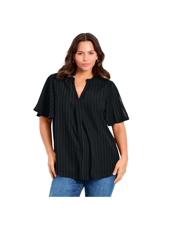 Women's Plus Size Split Neck Flutter Sleeve Blouse