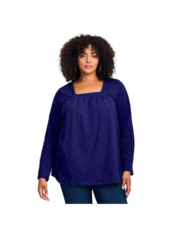 Women's Plus Size Square Neck Pleated Tunic
