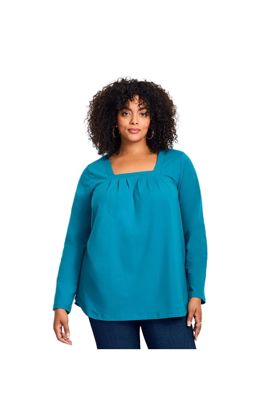 Women's Plus Size Square Neck Pleated Tunic