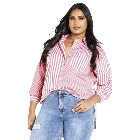 Avenue Women's Plus Size Stripe Mix Shirt